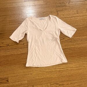 Women's Short Sleeve Top with Slit Back - Soft Blush